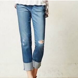 AG Adriano Goldschmeid The Stevie Cuff Slim Straight Cuffed Distressed Jeans 26